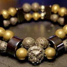 Iron Pyrite & Lava Stone With Lion