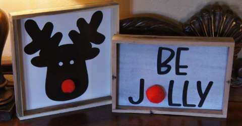 Be Jolly/Rudolph Holiday Decor With Reclaimed Wood Frame