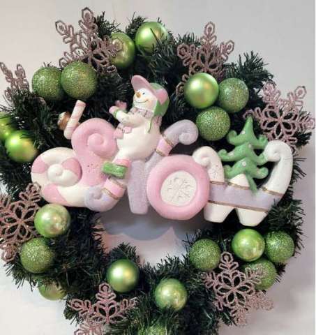 Pink and Green Snowman Wreath