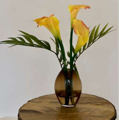 Silk Calla Lilies in Golden Moon Vase