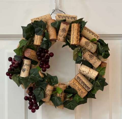 Wine Cork Wreath With Ivy and Grapes