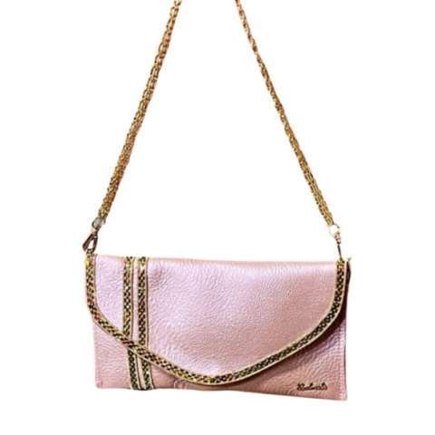Pink Leather Clutch With Jeweled Embellishments