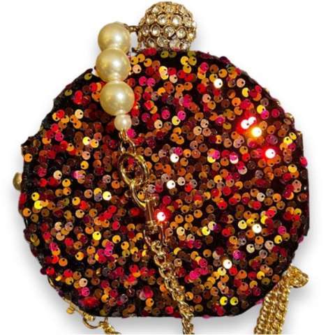 Hard-Sided Round Red/Yellow Sequin Purse