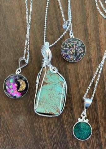 Turquoise and Fire Opals in Sterling Silver