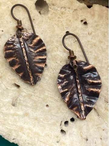 Recycled Copper Leaf Earrings