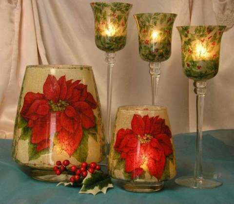 Holiday Poinsettia and Holly candlesticks