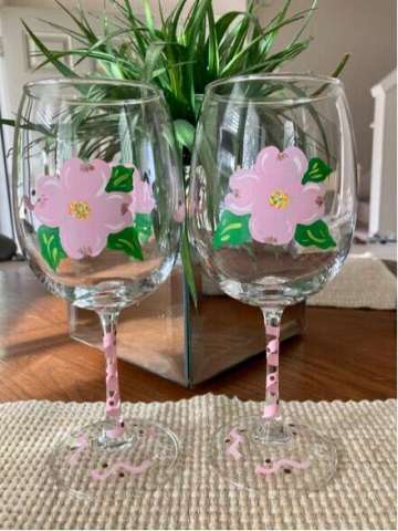 Hand Painted NC Dogwood Goblet