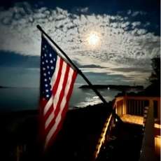 Flag & Moon Over Harpswell Sound