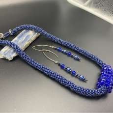 Cobalt Blue Bejeweled Necklace and Earring Set