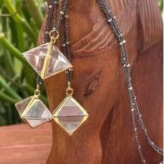 Oxidized Sterling Silver Chain With Clear Quartz Double Pyramid