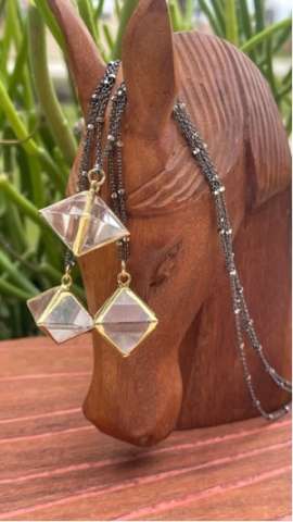 Oxidized Sterling Silver Chain With Clear Quartz Double Pyramid