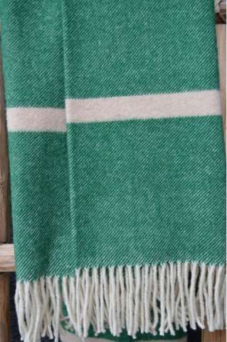 Single Blanket in Green With Beige Stripes