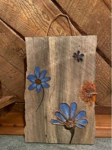 Copper Flowers on Wood