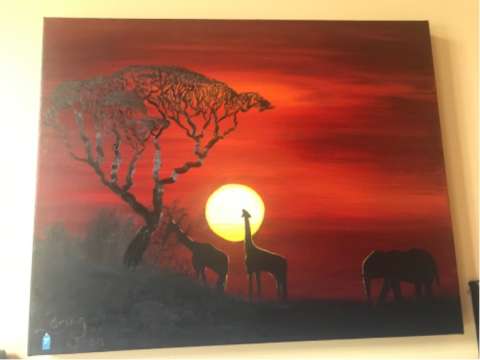 Africa With Giraffe and Elephant