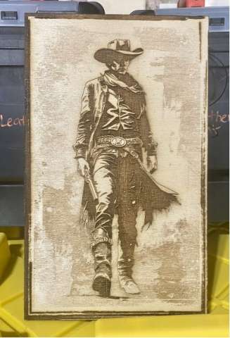 Cowboy Wood Engraving