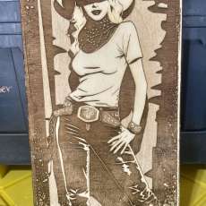 Cowgirl Wood Engraving