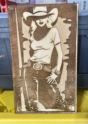 Cowgirl Wood Engraving