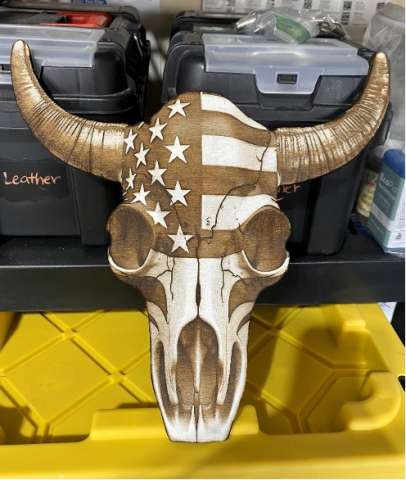 Longhorn Skull Wood Engraving