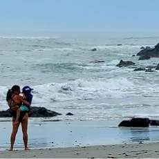 Mom & Son on a Maine Beach