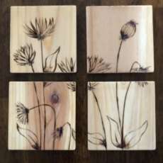 Wood Burned Floral Coasters