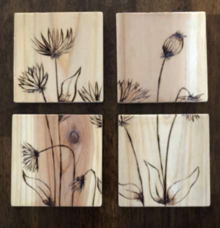 Wood Burned Floral Coasters