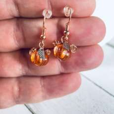 Glass Pumpkin Wire Wrapped Earrings