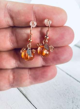 Glass Pumpkin Wire Wrapped Earrings