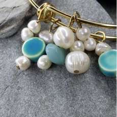 Natural Freshwater Pearl & Stone Bangle Bracelet
