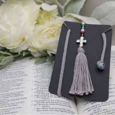 Crochet Raindrop Azurite and Japanese Glass Salvation Christian Bookmark