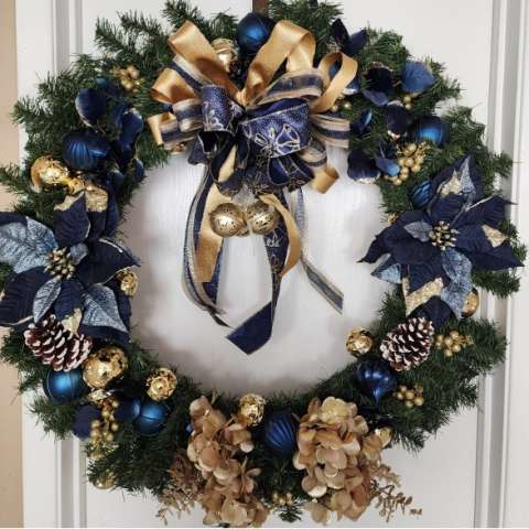 Blue & Gold Christmas Wreath