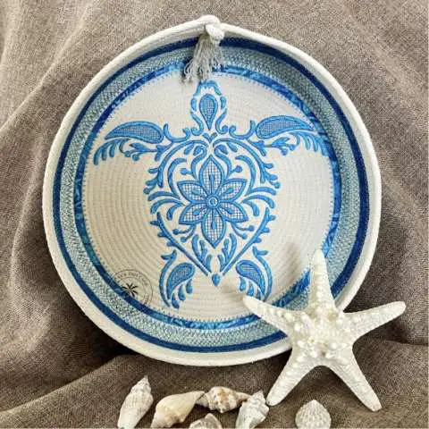 Exquisite Coastal Seaturtle Handcrafted Basket