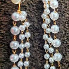 Elegant Faux Pearl Drop Earrings With Gold Tone Chains