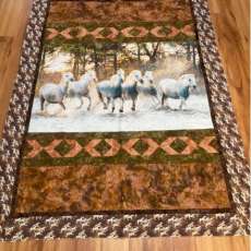 Horses Fording the River Quilted Wall Hanging