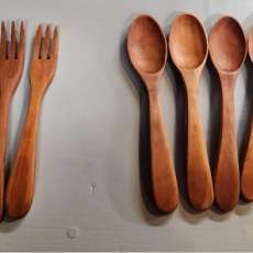 Six Sets of Cherry Salad Forks and Spoons