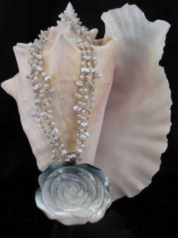 Rose Pendant carved from Mother of Pearl