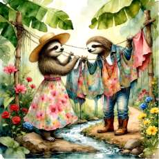 Sloth Couple Laundry Day