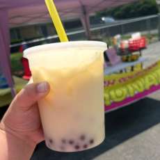 Creamy Pina Colada Lemonade With Blueberry Boba