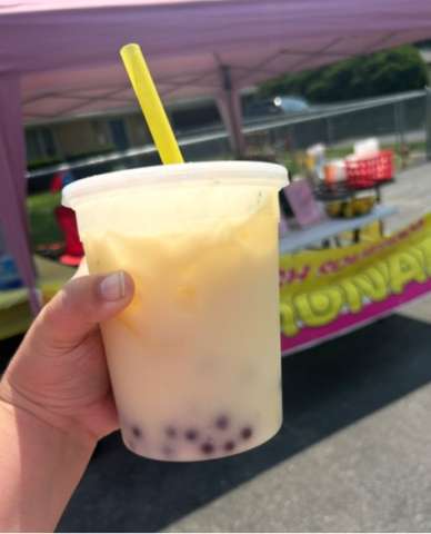 Creamy Pina Colada Lemonade With Blueberry Boba