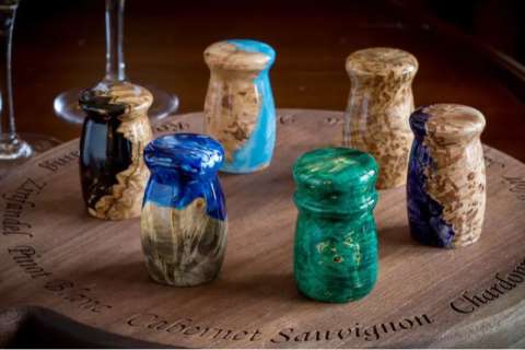 Maple Burl and Resin Wine Bottle Stoppers