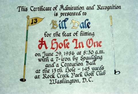 "Hole in One!" Congratulatory Certificate of Amazing Achievement