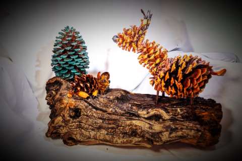 Handmade Pinecone Mama & Baby Deer