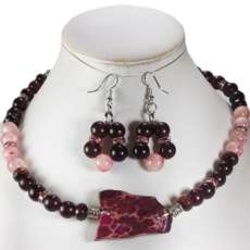 Garnet, JADE & Imperial Jasper Pendant Necklace & Bracelet