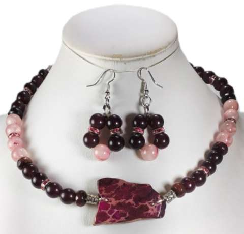 Garnet, JADE & Imperial Jasper Pendant Necklace & Bracelet
