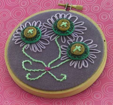 Polymer clay button flower embroidery