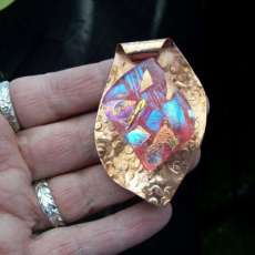 Dichroic Glass Pendant set on texturized copper