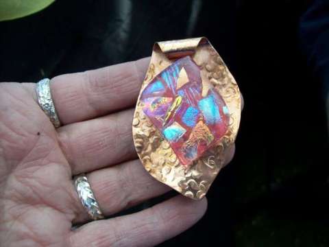 Dichroic Glass Pendant set on texturized copper