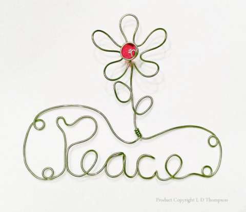 "Peace" Wire Writing w/ Fllower