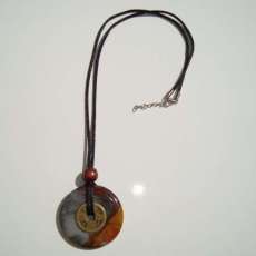 Semi precious Rhodonite pendant with chinese coin