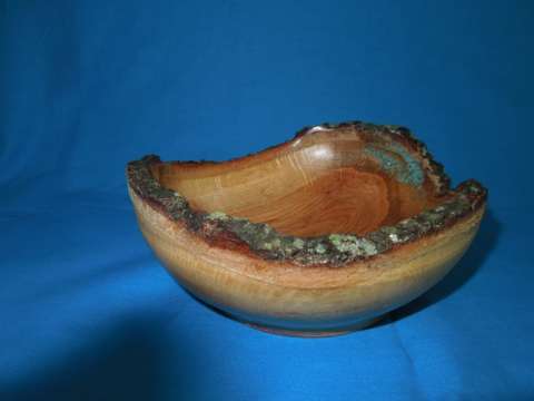 Natural EdgeOak Bowl with Kiss of Turqoise