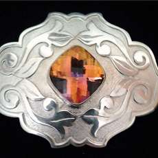 Art Nouveau Brooch Sterling Silver with Champagne Topaz